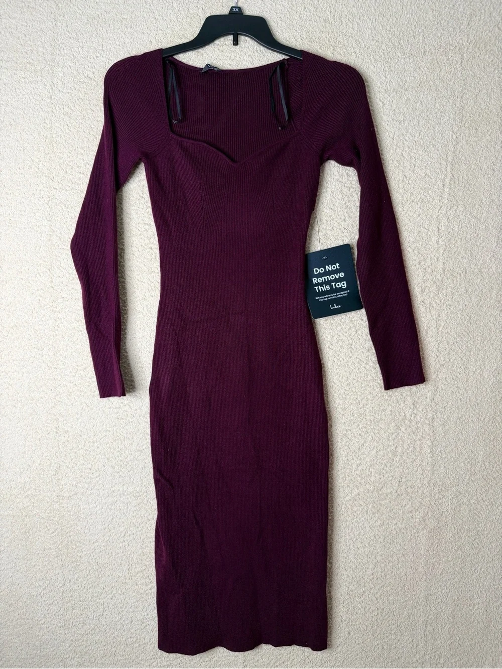 Lulus Wondrous Winter Plum Ribbed Long Sleeve Bodycon Sweater Dress Size L NWT